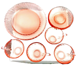 Arcoroc France Set of Four Pink Swirl Dishes Tea Cups - $29.70