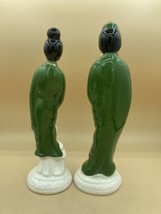 Artmark Geisha Japanese Figurines 13” MCM Home Decor Ceramic Green W Crane - £31.60 GBP
