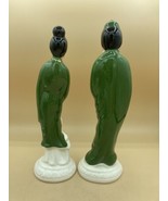 Artmark Geisha Japanese Figurines 13” MCM Home Decor Ceramic Green W Crane - £38.93 GBP