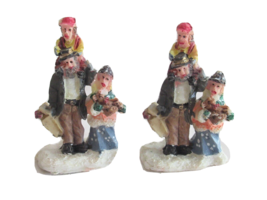 Lot 2x Christmas Village Figurine Man Dad Child Boy Girl Gift TeddyBear ... - £7.80 GBP