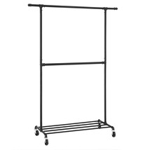 Industrial Style Clothes Garment Rack On Wheels, Double Hanging Rod Meta... - $94.04