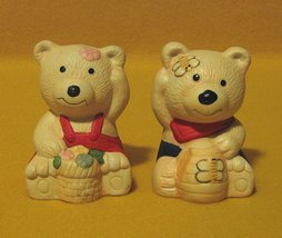 Teddy Bear Salt and Pepper Shakers with Flowers and Bees - £3.98 GBP