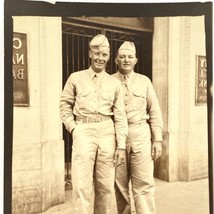 1942 Vintage WWII Military Men in Uniform Sepia Snapshot Photo 3.5&quot;x2.5&quot; - £10.33 GBP