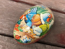 VTG Paper Mache Easter Egg Western Germany w Rabbit &amp; Chickens 3.5&quot;  - £11.80 GBP