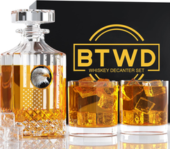 Whiskey Decanter Sets for Men, BTWD 25Oz Engraved American Flag Decanter Set wit - £38.45 GBP