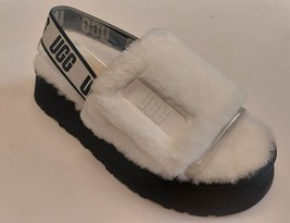 UGG Womens Size 11 Disco Slide Sheepskin Platform Slippers White Black 1112258 - £54.33 GBP