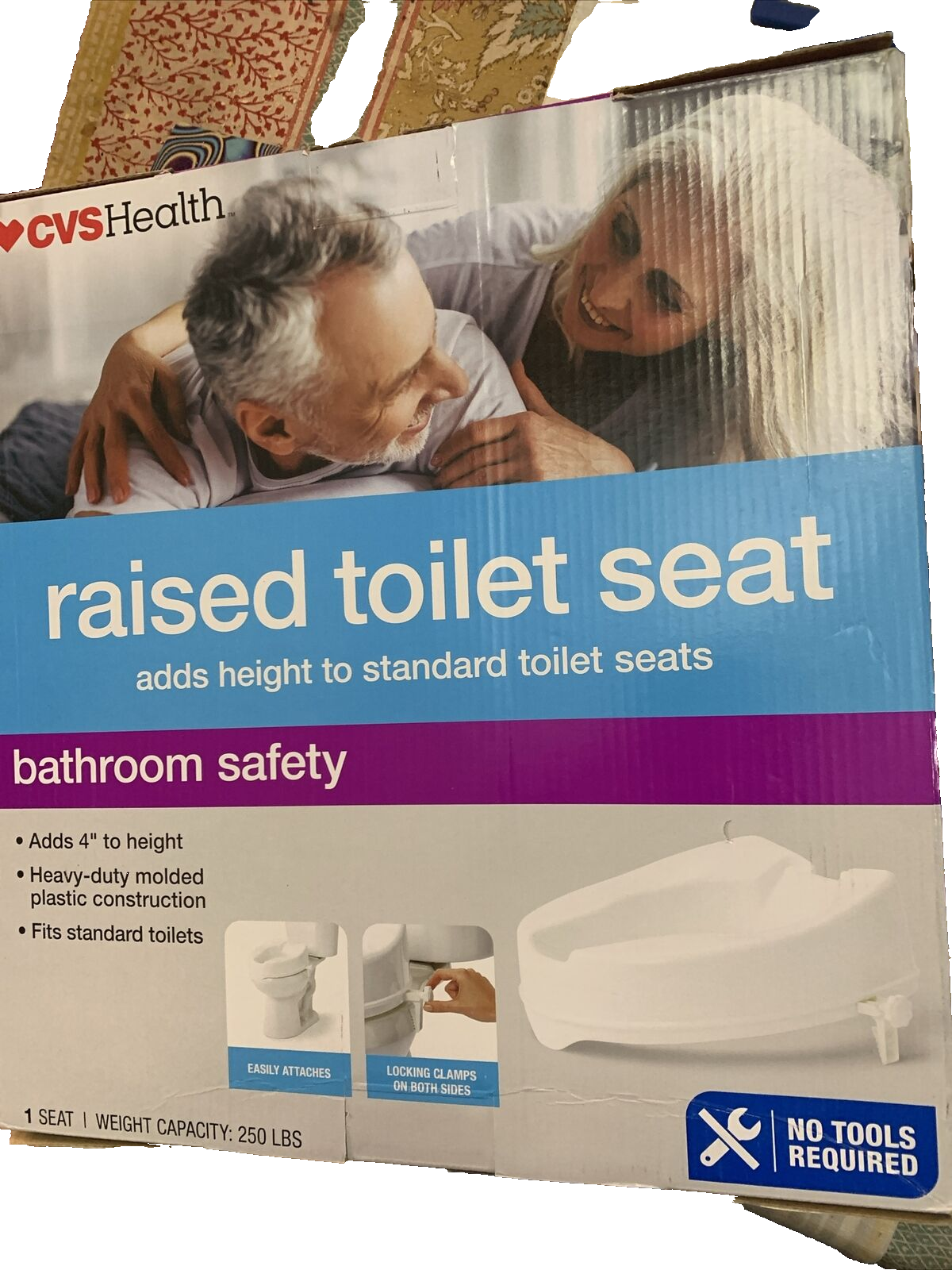Raised Toilet Seat 4&quot; molded plastic, 250 lb capacity 050428251737 - $17.70