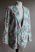 Vtg Woolrich S Linen Cotton Rose Floral One-Button Blazer Jacket - £23.13 GBP