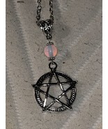 Pagan Wicca Witch Silvertone Pentagram Charm Opal Protection Necklace - $13.99