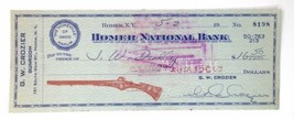Bank Check Homer National Bank Homer, New York G.W. Crozier Gunroom  #8198 - $10.00