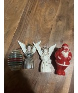 4 VINTAGE BRADFORD HARD PLASTIC CHRISTMAS ORNAMENTS Angels, Santa, Barrel - $785.47 MXN
