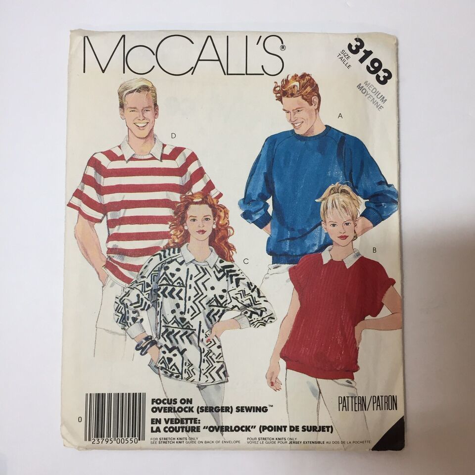 McCall's 3193 Size Medium 36-38 Misses Men's Top Stretch Knit - $12.86