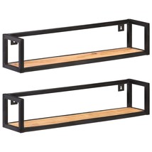  Wall Shelf Set of 2 Black and Natural Wood Solid Acacia wood - $2,190.39 MXN