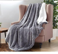 Grey Fur Regal Comfort Oversized Throw Sherpa Ultra Plush Soft Blanket 50&quot; x 70 - £25.20 GBP