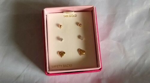 Fine Jewelry Women's 3 Pairs 14K Gold Stud Earrings Set - £179.15 GBP