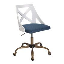 Blue Upholstered Farmhouse Task Chair with Antique Copper Metal Frame an... - $2,324.44 MXN
