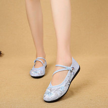 Chinese Vintage Flower Embroidered Women Cotton Ballet Flats Triangle Buckles La - £23.36 GBP