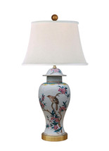 Floral Bird Temple Jar Porcelain Table Lamp 29&quot; - £305.54 GBP