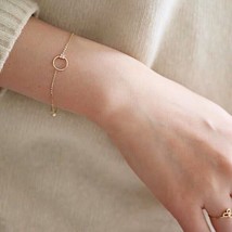 14K Gold Plated Circle Chain Bracelet, Charm Adjustable Bracelet Vintage Jewelry - £56.80 GBP