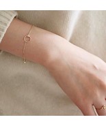 14K Gold Plated Circle Chain Bracelet, Charm Adjustable Bracelet Vintage... - $71.06