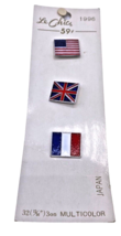 Vtg Le Chic Card Flags Metal Realistic Buttons American Usa France England 3/4” - £13.12 GBP