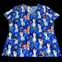  Disney&#39;s Frozen II Olaf Leaves Scrub Top Shirt Size 3XL Blue White Nurs... - £15.66 GBP