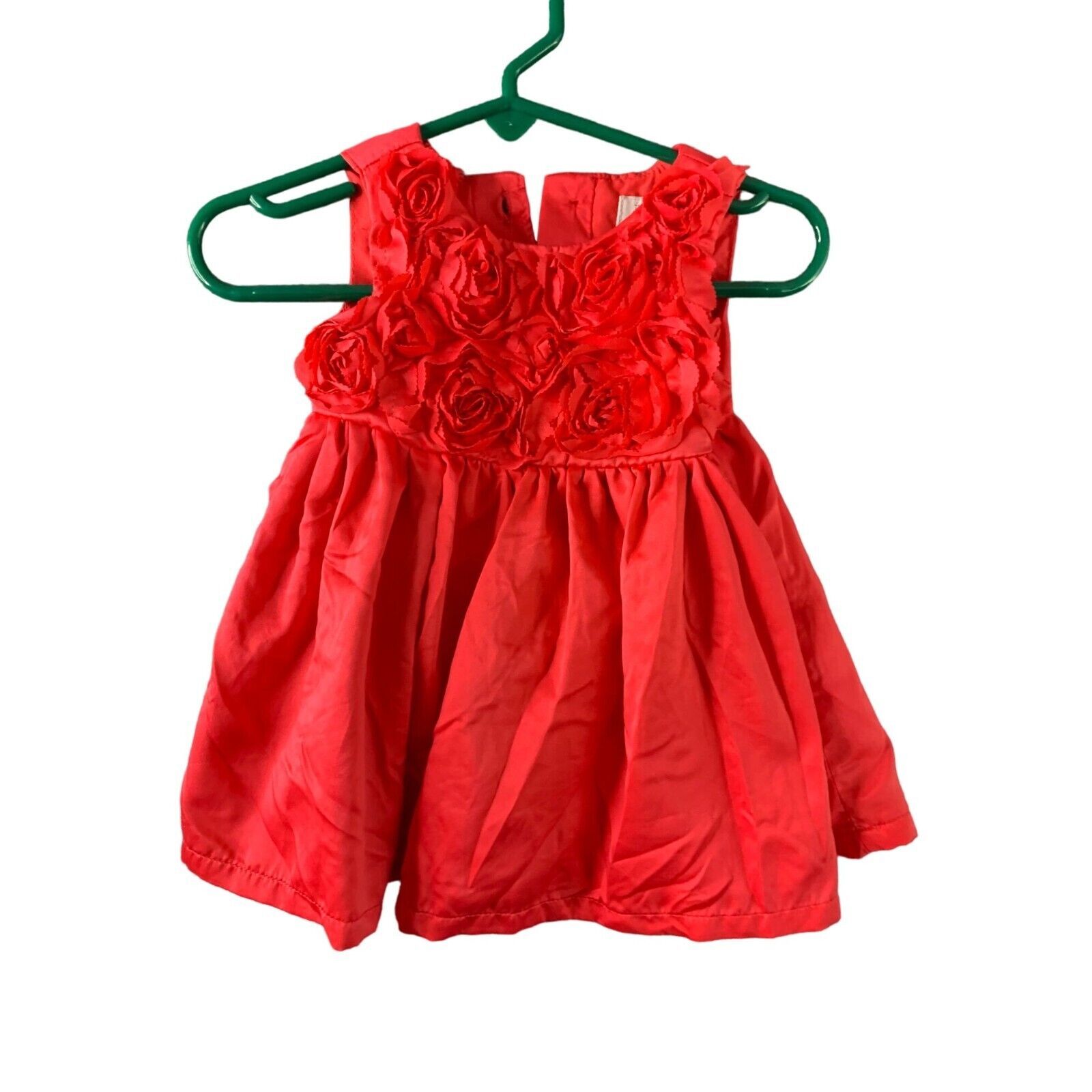 Carters GIrls Infant Baby Size 0 3 months Red Dress With 3D Roses Top Sleeveless - £12.39 GBP