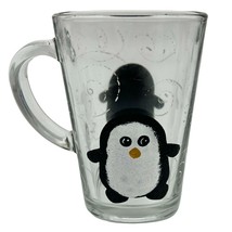 Glass Mug with Hand Painted Penguins  and Swirls 5 Inches Tall - £11.67 GBP