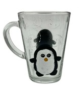 Glass Mug with Hand Painted Penguins  and Swirls 5 Inches Tall - £11.69 GBP