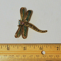 Vintage Rhinestone enamel gold tone dragonfly dragon fly insect bug Broo... - $12.86