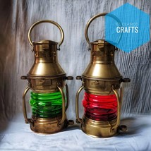 Set of 2 Nautical Maritime Anchor Ship Lantern Vintage Boat Oil Lamp Hom... - £76.93 GBP