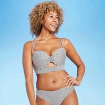 Shade &amp; Shore Lightly Lined Ribbed Knot-Front Striped Bikini Set L/34C - £30.84 GBP