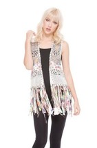 Adore Boho White/Multi Crochet Tassel-Tie Sleeveless Fringe Sweater Vest - $58.90