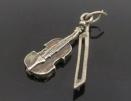 925 Sterling Silver - Vintage Petite Dark Tone Violin Music Pendant - PT10493 - £23.14 GBP