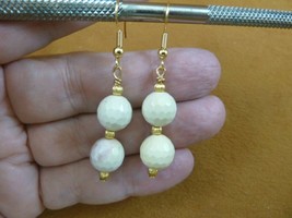 EE-385-17) 10mm golden Mookaite jasper gemstone 2 bead dangle gold tone earrings - £14.15 GBP