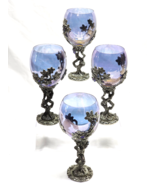 FELLOWSHIP FOUNDRY Crystal And Pewter Grapevine Wine Glass - NEAR MINT Set Of 4 - $376.08