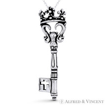 Monarch Crown Royal Skeleton Key-to-Heart Charm Pendant in .925 Sterling Silver - £42.81 GBP+