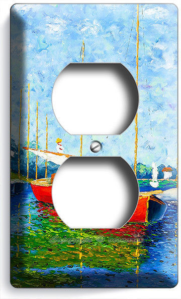 CLAUDE MONET RED BOATS LAKE PAINTING OUTLET WALL PLATE COVER ROOM HOME ART DECOR