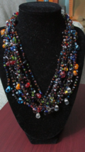 &quot;&#39; 12 Black Strands With Colorful, Assorted, Glass Beads Choker&quot;&quot; - Vintage - £7.83 GBP