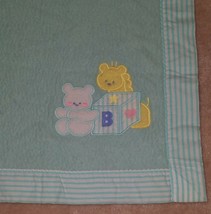 VTG Cuddle Time Baby Blanket Giraffe Teddy Bear Block Blue Stripes Acrylic AS IS - £15.78 GBP