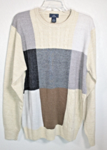 Men&#39;s Tan Beige Crew Neck Geometric Sweater Easy Care Soft Touch Size Large - £10.17 GBP