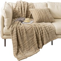 Yusoki Sherpa Throw Blanket-3D Stylish Design Super Soft Fuzzy Cozy, Tan,50&quot;X65&quot; - $44.94