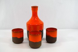 Canada MCM Pottery Sake Drink Set Decanter 3 Cups Gagnon Quebec Orange 1... - £77.32 GBP