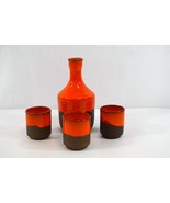 Canada MCM Pottery Sake Drink Set Decanter 3 Cups Gagnon Quebec Orange 1... - £76.09 GBP