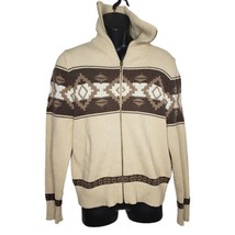 Chaps Denim Men&#39;s L Southwest Sweater Brown Full Zip Knit Cotton FLAWS - £21.17 GBP
