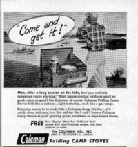 1958 Print Ad Coleman Folding Camp Stoves Boat &amp; Lake Wichita,KS - £8.55 GBP