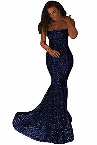 Sequins Mermaid Long Strapless Formal Evening Gowns Prom Dresses Dark Navy US 16