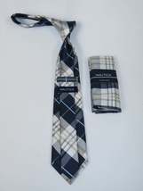 Men's  Nautica Tie and Hankie Set Woven Silky Feel #Nautica-6 Beige Blue image 5