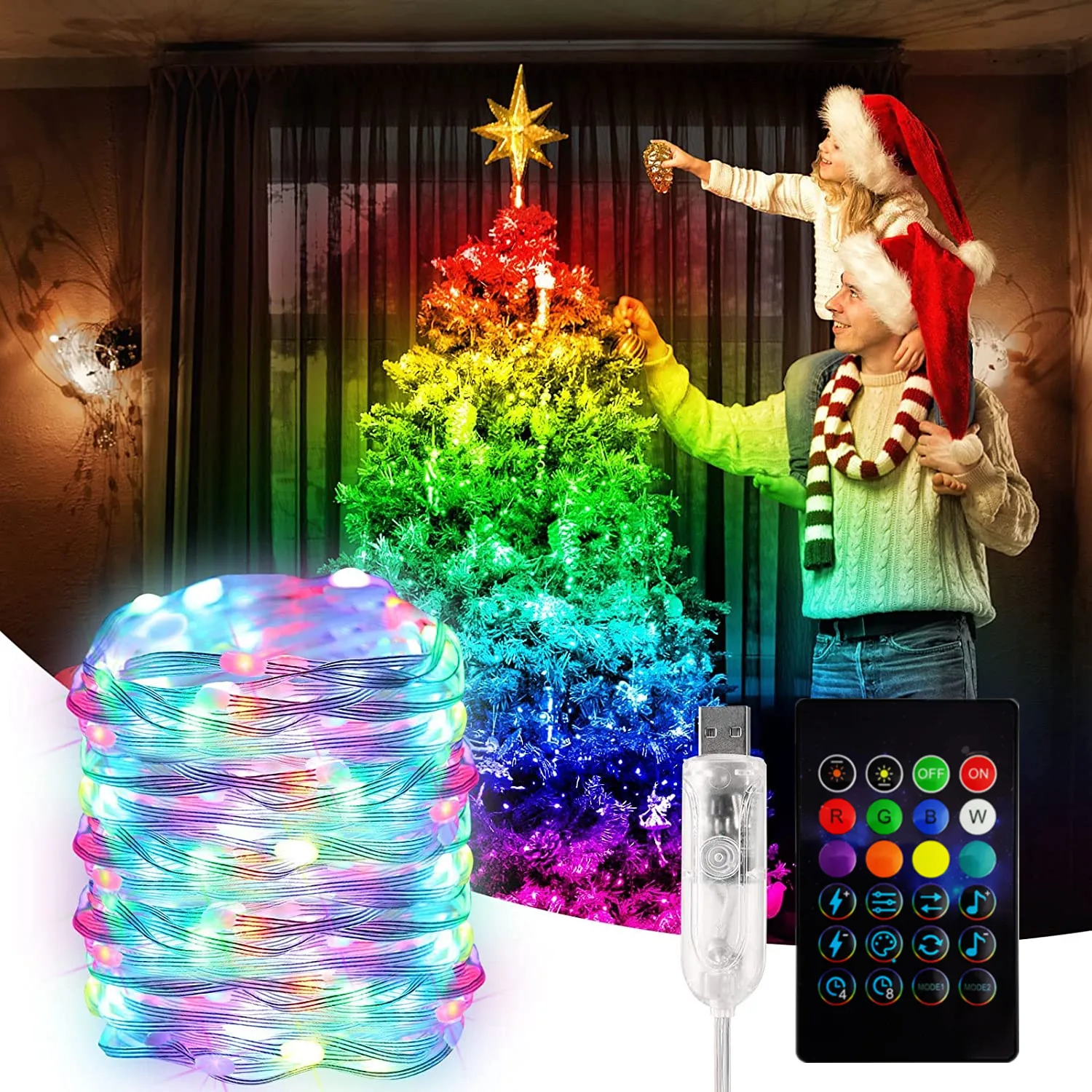 DIY Smart Christmas Fairy String Lights 10M USB RGB LED Lamp for Tree Navidad We - £67.09 GBP