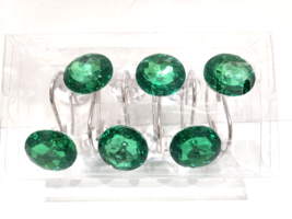Christmas Gems Bling Diamond Green Shower Curtain Hooks Rings Crystal 12pc - £23.10 GBP